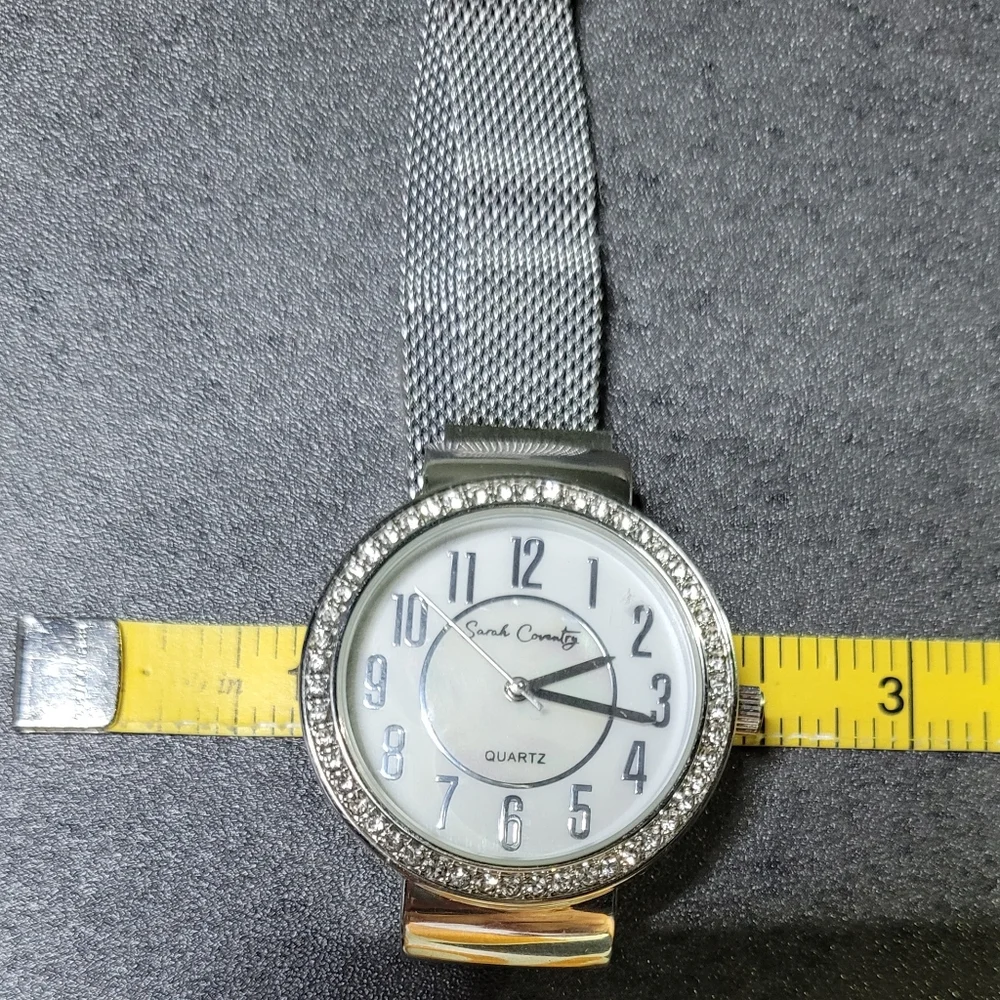 Sarah Coventry Watch Rhinestoned Bezel w/ Adjustable Magnetic Mesh Band